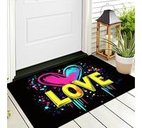 Paillassons Intérieur,Souples Lavables en Machine,Paillasson Absorbant Antidérapant À Profil Bas pour Entrée,Porte Arrière Avant,Mots d'amour Art Psychédélique 80X120Cm Jaune Bleu