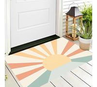 Paillassons Intérieur,Souples Lavables en Machine,Paillasson Absorbant Antidérapant À Profil Bas pour Entrée,Porte Arrière Avant,Rayons De Soleil Illustration Vintage 90X150Cm Orange-Rouge