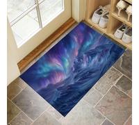 Paillassons pour entrée 40x60 cm Tapis de Porte Montagne Enneigée Fantastique Interieur et Extérieur Tapis Aurores Boréales Antidérapant Absorbant, Facile à Nettoyer pour Couloir Chambre Cuisine, Bleu