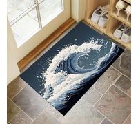 Paillassons pour entrée 60 x 120 cm Tapis de Porte Hokusai Interieur et Extérieur Tapis Vague Géante Dessin Animé Antidérapant Absorbant, Facile à Nettoyer pour Couloir Chambre Cuisine, Bleu-Gris