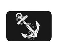 Paillassons pour entrée Tapis de porte d'entrée antidérapant et absorbant avec motif d'ancre nautique blanc et bleu marine pour extérieur, paillasson de navigation, tapis d'entrée de salle de bain