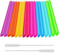 Paille Bubble Tea Reutilisable 16 Pièces - Plastique Multicolores de Haute Qualité Pour Boissons, Café, Cocktails, Milk-Shake avec 2 Brosses