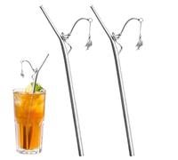 Paille de pêche, pailles réutilisables en acier inoxydable, accessoire de boisson au design original sur le thème de la pêche, pour les voyages, les activités de plein air (2pcs)