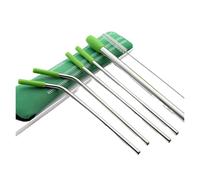 Paille En Acier Inoxydable 7pcs Straw Stainless Steel Reusable Straws With Silicone Tip,Tea, Travel, Beach, Party Supplies(Green)