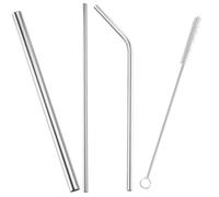 Paille en Acier Inoxydable Réutilisable, Embout Rond, Argenté | Goupillon de Nettoyage, Usage Portable, pour Cafés, Boissons Glacées, Fêtes D'anniversaire