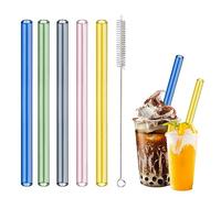 Paille en Verre 21'5 cm, 5 Bubble Tea Paille Colorées Reutilisable Paille Verre avec Brosse de Nettoyage pour Smoothie, Thé à Bulles, Milk-shake, Cocktail, Jus