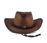Paille Fedora Western Cowboy Panama Western pour homme Tavel Outsider Chapeau de paille, marron foncé, taille unique