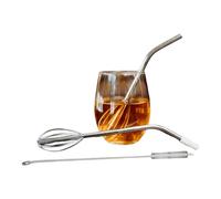 Paille fouet réutilisable 2 en 1, mélangeur à cocktail avec long fouet, paille en métal avec brosse de nettoyage, accessoire pour voyage, café, boissons chaudes et froides, Noël