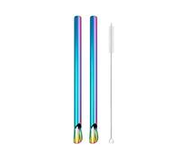 Paille Inox 2Pcs Reusable Creative Straw Spoon Drinking 304 Stainless Steel Stirring With Brush Set(2Pcs Rainbow)