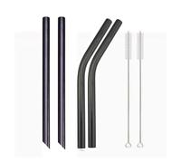 Paille Inox 4Pcs 12mm Reusable Metal Straws With 2 Brush Stainless Steel Set Bar Drinking Bent(Black D)