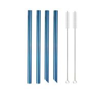 Paille Inox 4Pcs 12mm Reusable Metal Straws With 2 Brush Stainless Steel Set Bar Drinking Bent(Blue C)