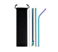Paille Inox 5Pcs Reusable Drinking Straw Set Stainless Steel Straw Pearl Milkshake Bubble Tea Straw With Cleaner Brush(Rainbow)