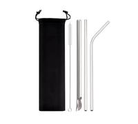 Paille Inox 5Pcs Reusable Drinking Straw Set Stainless Steel Straw Pearl Milkshake Bubble Tea Straw With Cleaner Brush(Silver)