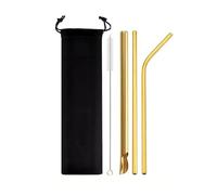Paille Inox 5Pcs Reusable Drinking Straw Set Stainless Steel Straw Pearl Milkshake Bubble Tea Straw With Cleaner Brush(Gold)