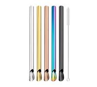 Paille Inox 6Pcs Stainless Steel Straw Reusable Pearl Milkshake Bubble Tea Straws With Brush Stirring Smoothie Spoon(Mix)
