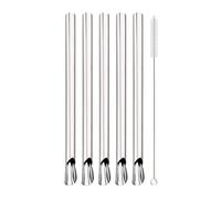 Paille Inox 6Pcs Stainless Steel Straw Reusable Pearl Milkshake Bubble Tea Straws With Brush Stirring Smoothie Spoon(Silver)