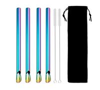 Paille Inox 7Pcs Reusable Straw Pearl Milkshake Stainless Steel Bubble Tea Straw With Brush Bag Set(Rainbow 7Pcs)