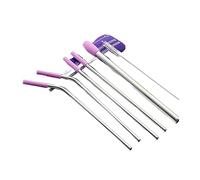 Paille Inox 7pcs Straw Stainless Steel Reusable Straws With Silicone Straw Tip,Tea Straws, Travel, Beach, Party Supplies(Purple)