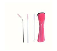 Paille Inox Ensemble de pailles en acier inoxydable, tuyau droit et coudé, avec brosse de nettoyage et sac de rangement(Pink 2-piece set)