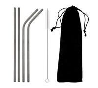 Paille Inox Ensemble de pailles noires réutilisables en acier inoxydable, droites et coudées avec goupillon nettoyage, accessoire for la maison le bar pour jus et boissons(6Pcs Mix)
