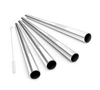 Paille Inox Lot de 4 pailles réutilisables en acier inoxydable de 12 mm avec brosse de nettoyage for siroter facilement des smoothies épais et des milkshakes(Silver Color)