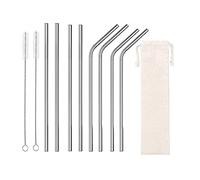 Paille Inox, Pailles Réutilisables Metal 27cm, Ne polluera pas l'Environnement, Adaptées à Diverses Boissons, Cocktails, Adultes et Enfants, Party-Wedding-Bar-Utilisation Quotidienne - 8 Pcs