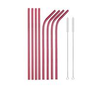 Paille Inox Rainbow Color Reusable Metal Straws Set With Cleaner Brush Stainless Steel Drinking Straw Milk Bar Party(10Pcs Red)