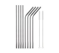 Paille Inox Rainbow Color Reusable Metal Straws Set With Cleaner Brush Stainless Steel Drinking Straw Milk Bar Party(10Pcs Silver)
