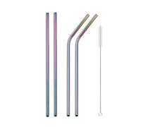 Paille Inox Rainbow Color Reusable Metal Straws Set With Cleaner Brush Stainless Steel Drinking Straw Milk Bar Party(5Pcs Rainbow)