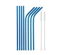 Paille Inox Rainbow Color Reusable Metal Straws Set With Cleaner Brush Stainless Steel Drinking Straw Milk Bar Party(10Pcs Blue)