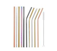 Paille Inox Rainbow Color Reusable Metal Straws Set With Cleaner Brush Stainless Steel Drinking Straw Milk Bar Party(11Pcs Mix E)