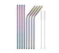 Paille Inox Rainbow Color Reusable Metal Straws Set With Cleaner Brush Stainless Steel Drinking Straw Milk Bar Party(10Pcs Rainbow)