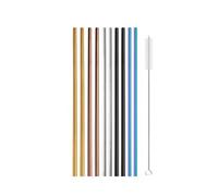 Paille Inox Rainbow Color Reusable Metal Straws Set With Cleaner Brush Stainless Steel Drinking Straw Milk Bar Party(11Pcs Mix Straight C)