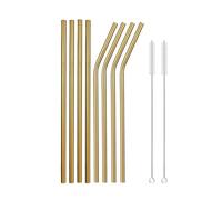 Paille Inox Rainbow Color Reusable Metal Straws Set With Cleaner Brush Stainless Steel Drinking Straw Milk Bar Party(10Pcs Gold)