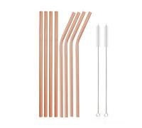 Paille Inox Rainbow Color Reusable Metal Straws Set With Cleaner Brush Stainless Steel Drinking Straw Milk Bar Party(10Pcs Rosegold)