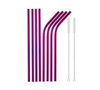 Paille Inox Rainbow Color Reusable Metal Straws Set With Cleaner Brush Stainless Steel Drinking Straw Milk Bar Party(10Pcs Purple)