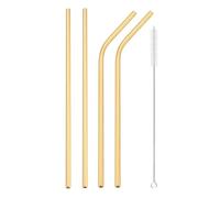 Paille Inox Reusable Metal Straws Set Stainless Steel Straw Straight Bent Drinking Straw With Cleaning Brush Party Bar(4pcs gold)