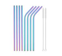 Paille Inox Reusable Metal Straws Set Stainless Steel Straw Straight Bent Drinking With Cleaning Brush Party Bar(8pcs rainbow)