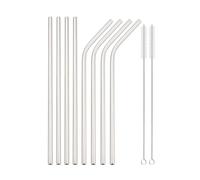 Paille Inox Reusable Metal Straws Set Stainless Steel Straw Straight Bent Drinking With Cleaning Brush Party Bar(8pcs silver)