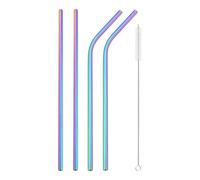 Paille Inox Reusable Metal Straws Set Stainless Steel Straw Straight Bent Drinking With Cleaning Brush Party Bar(4pcs rainbow)