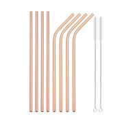 Paille Inox Reusable Metal Straws Set Stainless Steel Straw Straight Bent Drinking With Cleaning Brush Party Bar(8pcs rose)