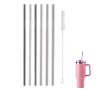 Paille inox réutilisable longue 31 cm - Lot de 6 pailles métalliques droites avec brosse de nettoyage - Compatible Stanley 20/30/40 oz - Zéro déchet, usage quotidien, argenté
