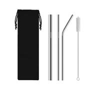 Paille Inox Stainless Steel Straw Combination 1 Straight Tube 1 Curved Tube 1 Large Straw 1 Cleaning Brush(Sliver)