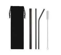 Paille Inox Stainless Steel Straw Combination 1 Straight Tube 1 Curved Tube 1 Large Straw 1 Cleaning Brush(Black)