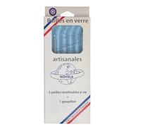 Paille maître verrier français | Lot de 5 + 1 goupillon | verre borosilicate | (Classique courbée)