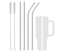 Paille Milkshake 8mm de Large Paille en Métal, 4 Pailles en Acier Inoxydable 300mm de Long avec 2 Brosses de Nettoyage, Paille Réutilisable pour Rouleau 40oz