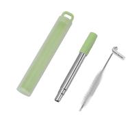 Paille pliable en acier inoxydable réutilisable avec brosse de nettoyage, télescopique, pliable, respectueuse de l'environnement, pour voyage, travail, smoothies, café glacé (vert)