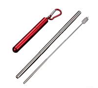 Paille rétractable en acier inoxydable avec embout en silicone et brosse de nettoyage, conçue pour boire en toute sécurité et pour un nettoyage facile, pour les voyages et l'utilisation (rouge)
