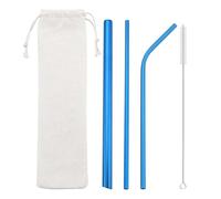 Paille réutilisable dorée en acier inoxydable 304, paille pointue métal avec goupillon de nettoyage, idéale for le bubble tea, les smoothies et milkshakes(3Pcs Blue Set)