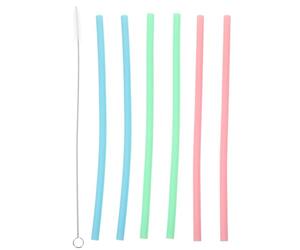 Paille Réutilisable en Silicone pour Gobelet, Boisson | Embout Lisse et Rond, Paroi Intérieure Douce, Brosse de Nettoyage Incluse, Usage Maison et Bureau